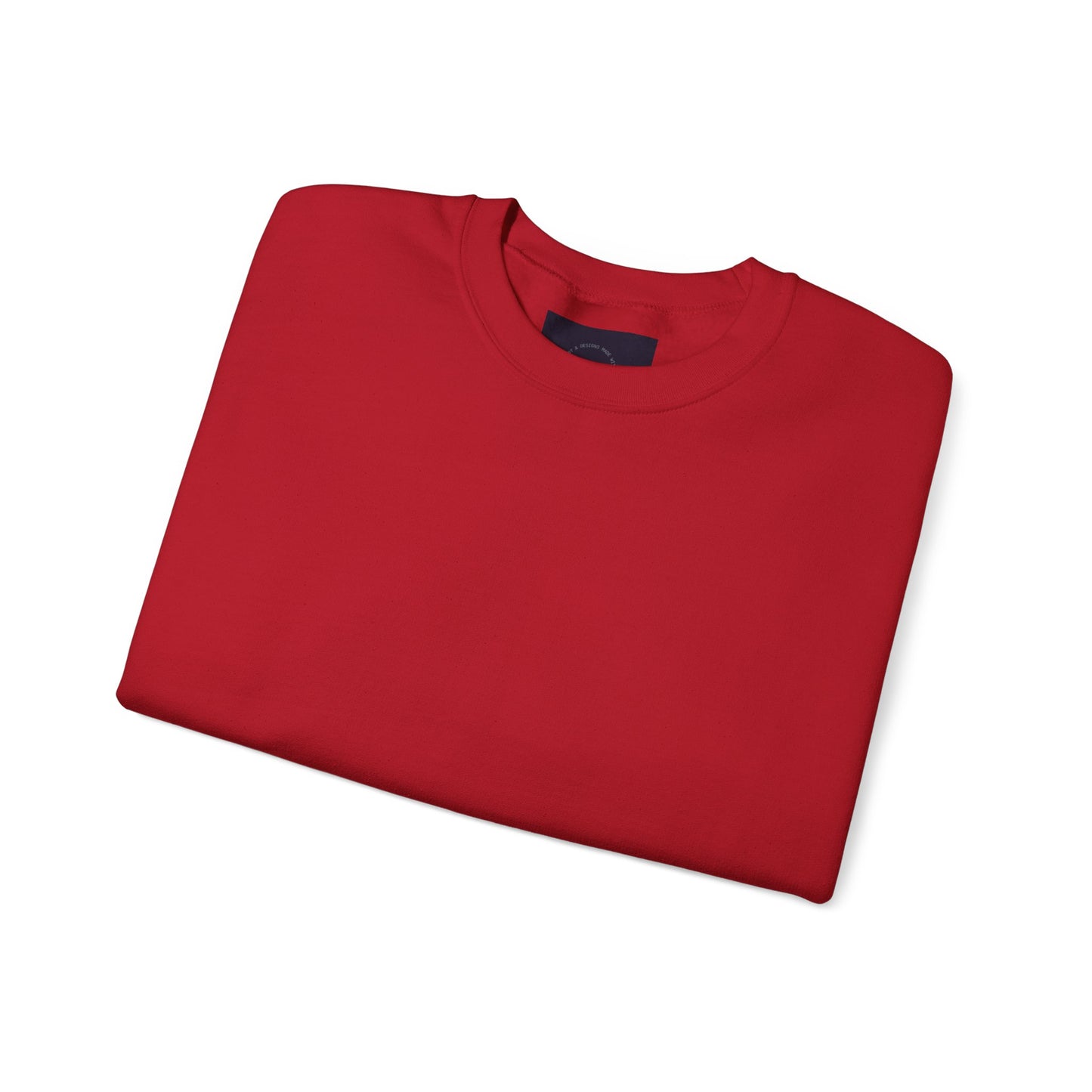 Cherry Red crewneck sweatshirt, folded with a peek of eKuumeArt label