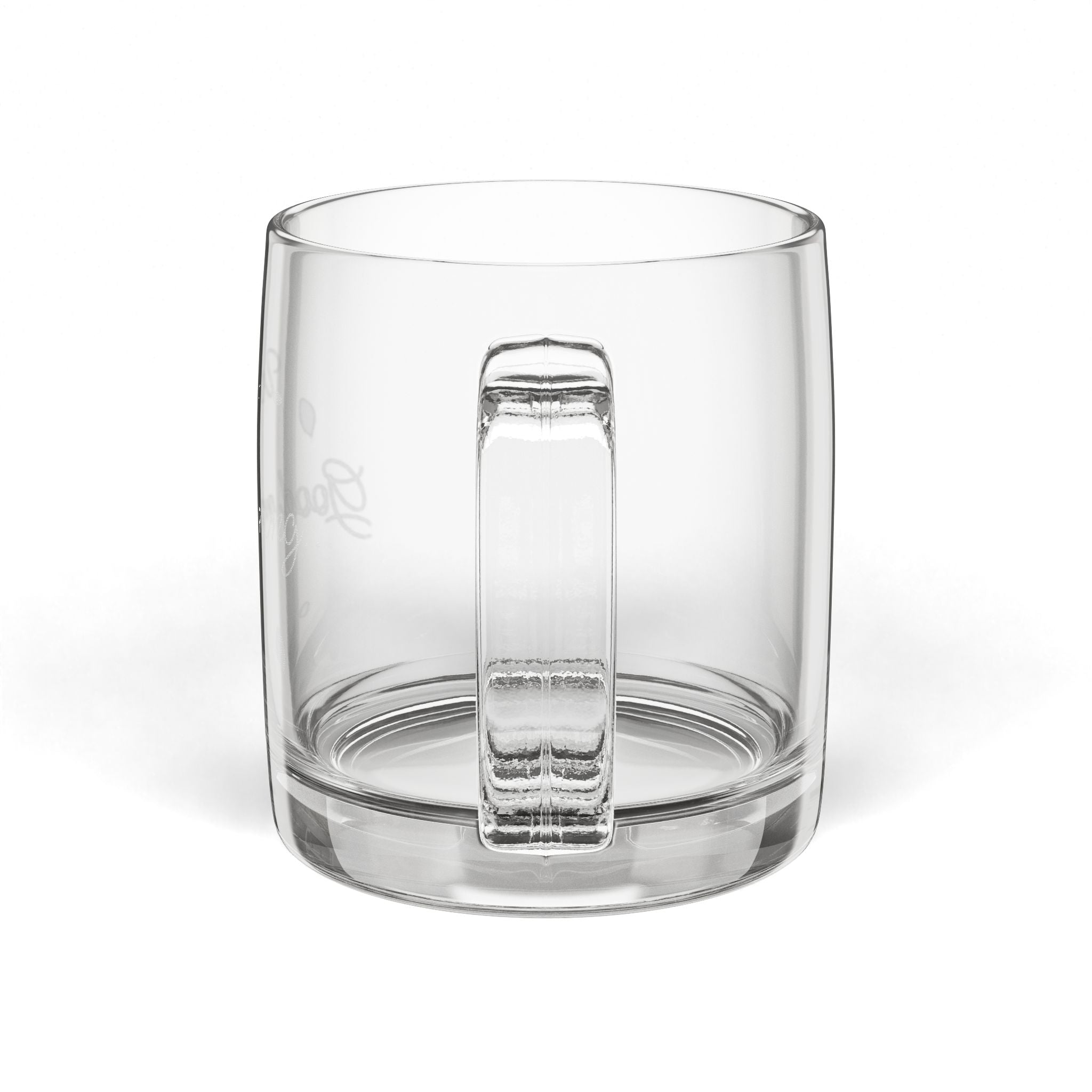 Clear glass coffee mug with a unique design – back view | eKuumeArt
