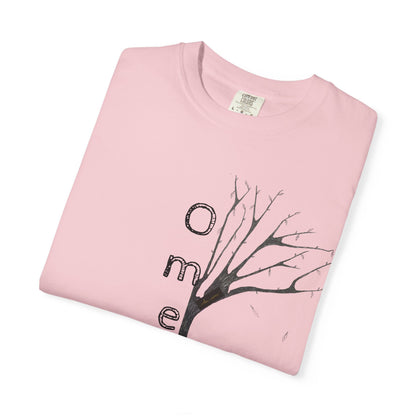 Blossom tshirt, folded displaying hand-drawn tree with 'Omemma' text and eKuumeArt logo on chest.