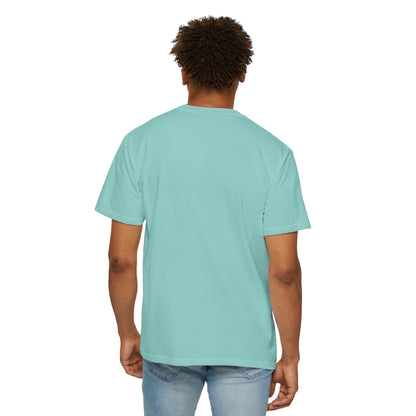 Man wearing chalky mint tshirt – back view.