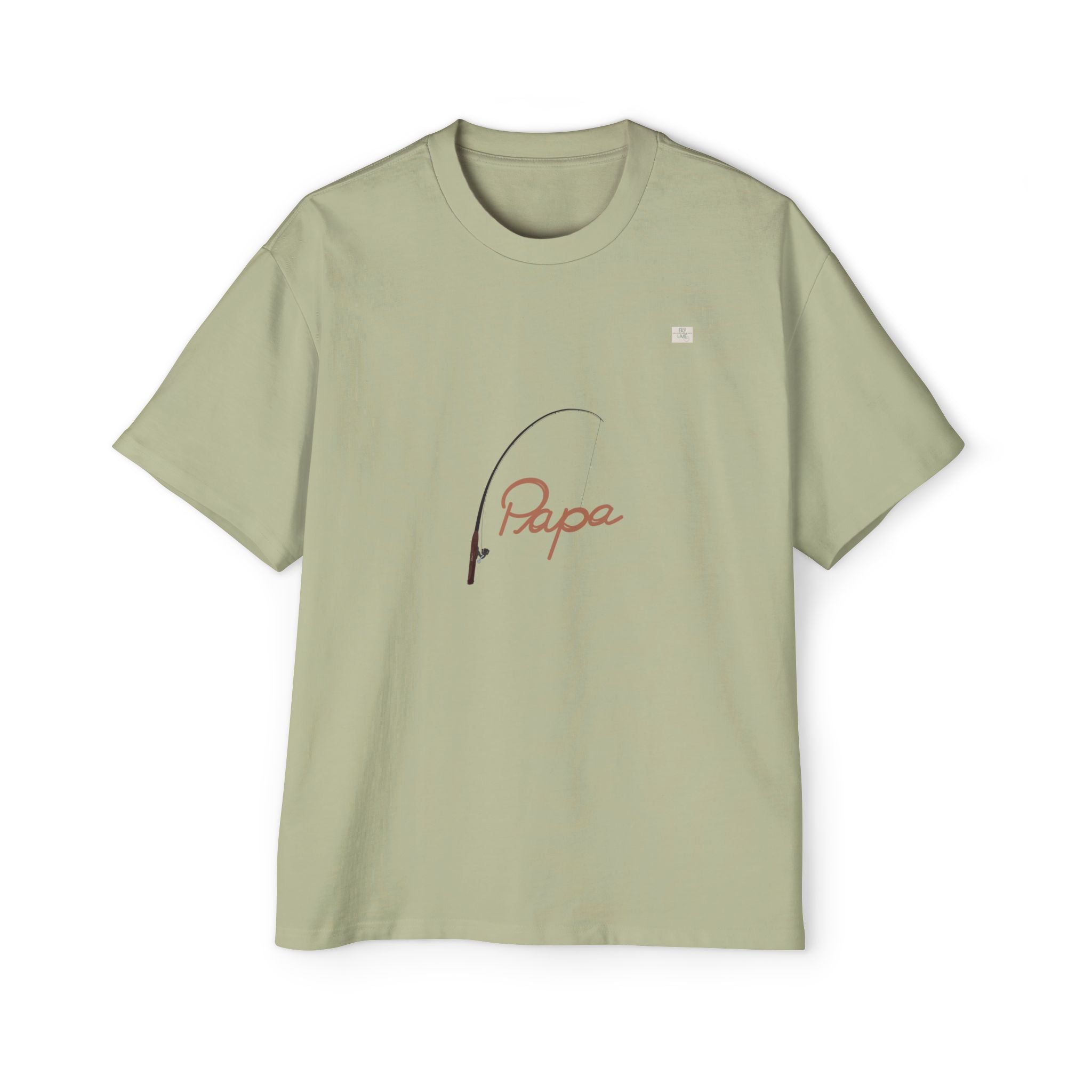 Pistachio green oversized t-shirt with hand-drawn 'Papa' and fishing rod art on front | eKuumeArt.
