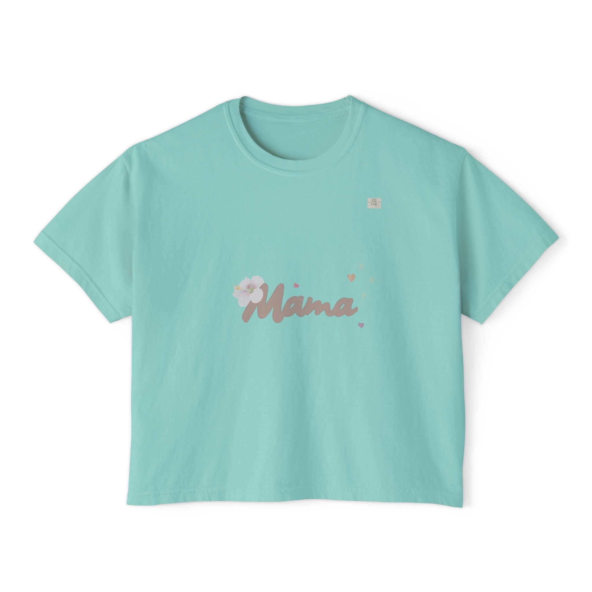 Chalky Mint oversized boxy women's t-shirt adorned with original 'mama' text art on it | eKuumeArt.