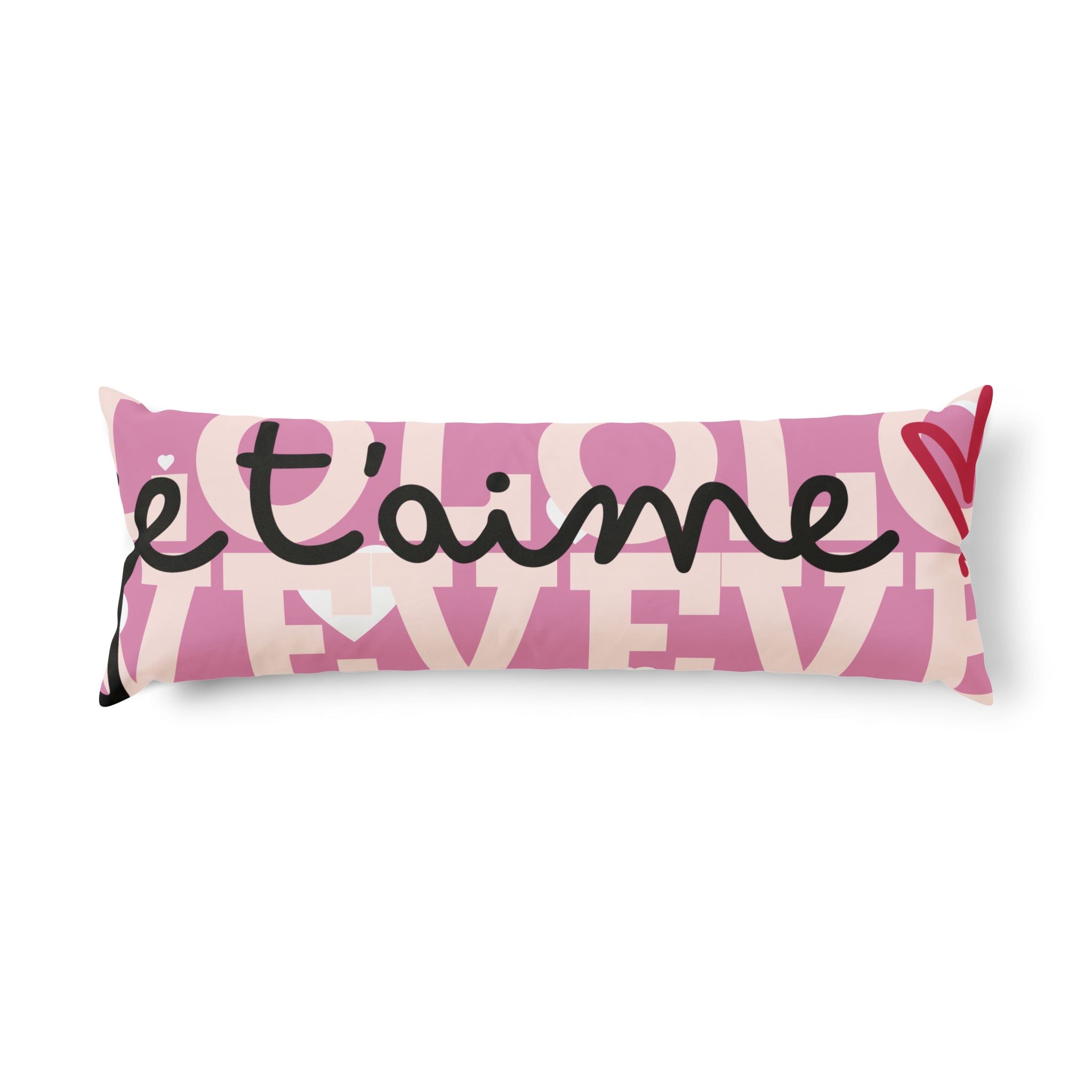 Decorative body pillow with 'je t'aime' text on it | eKuumeArt.