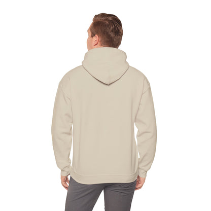 Man wearing sand hoodie – back view.