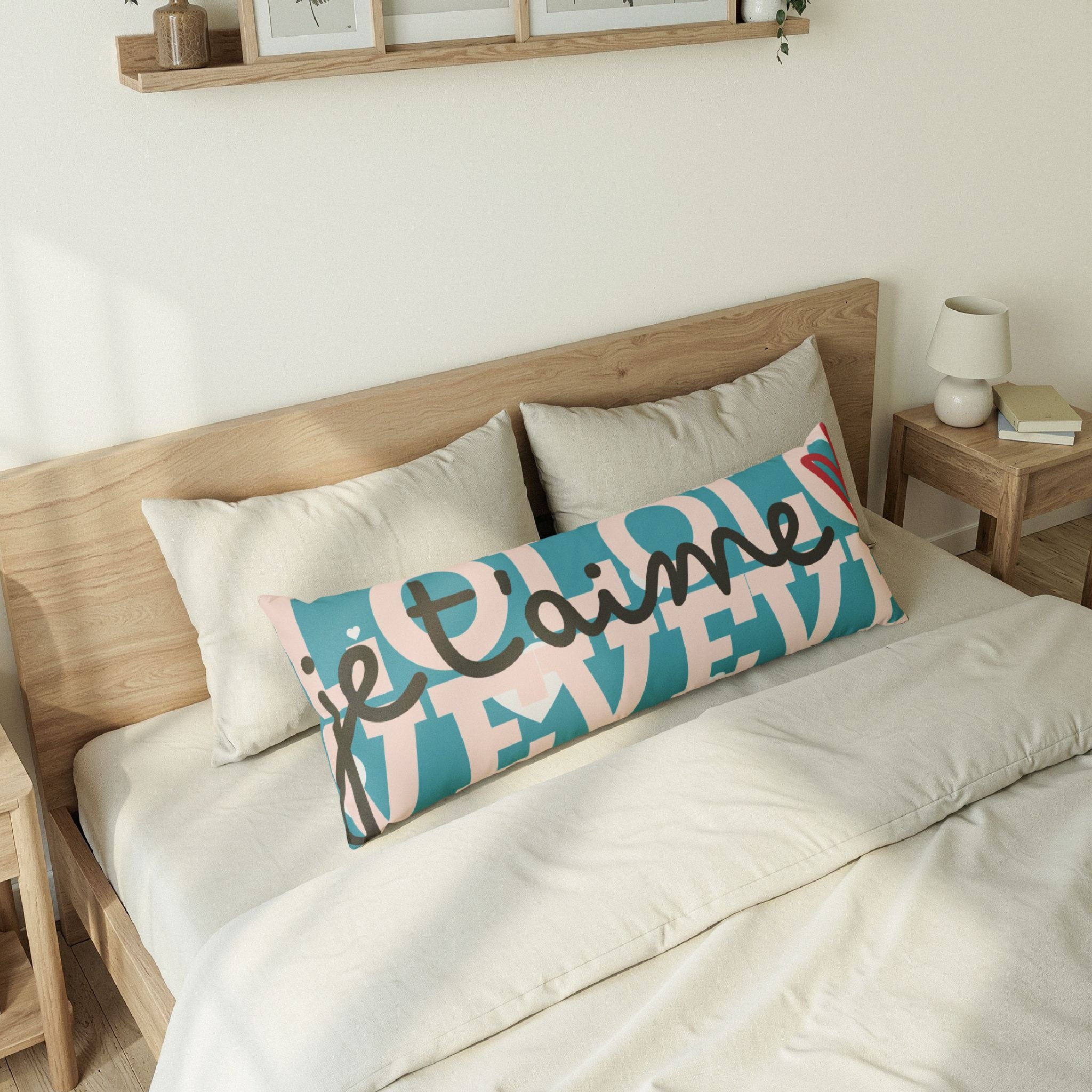 Je t’aime home gift – Body pillow, turquoise blue | eKuumeArt