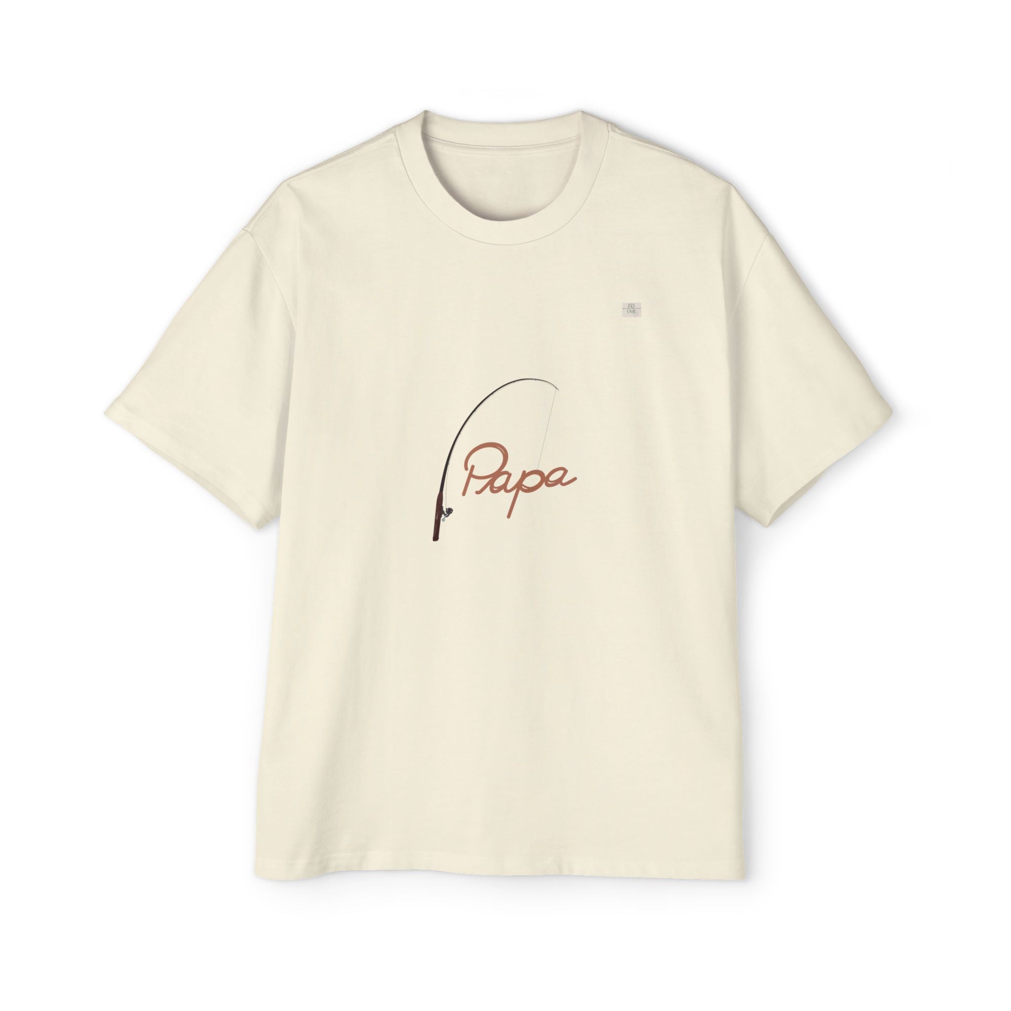 Butter oversized t-shirt with hand-drawn 'Papa' and fishing rod art on front | eKuumeArt.