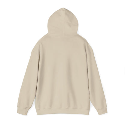 Sand hoodie – back view displaying hood up.