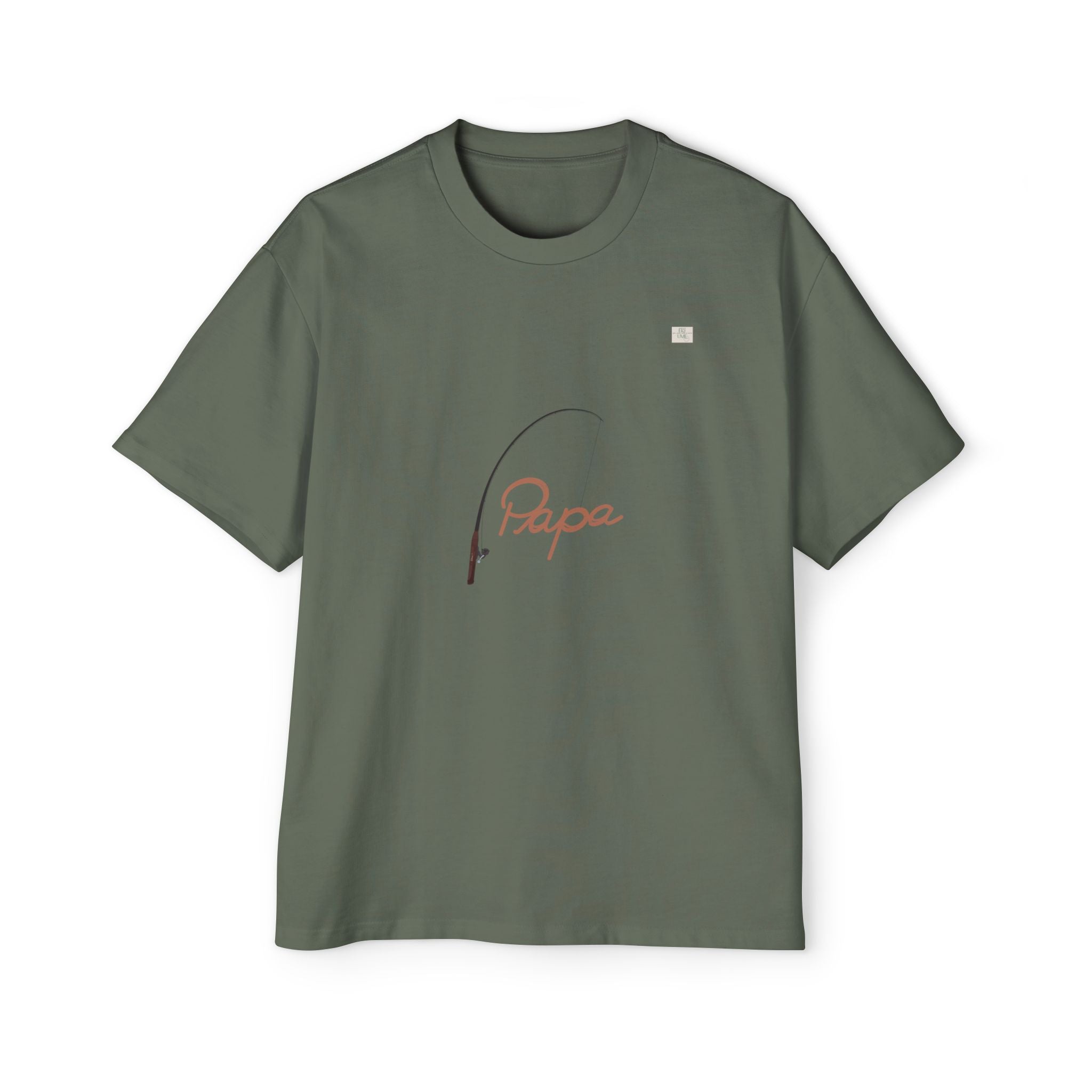 Cypress green oversized t-shirt with hand-drawn 'Papa' and fishing rod art on front | eKuumeArt.