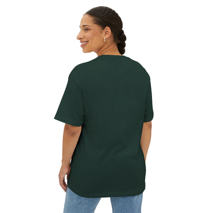 Woman wearing forest green tshirt – back view.