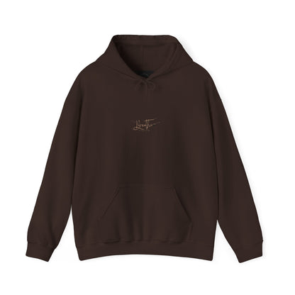 Dark Chocolate hoodie adorned with 'Breathe' handwritten text on chest.