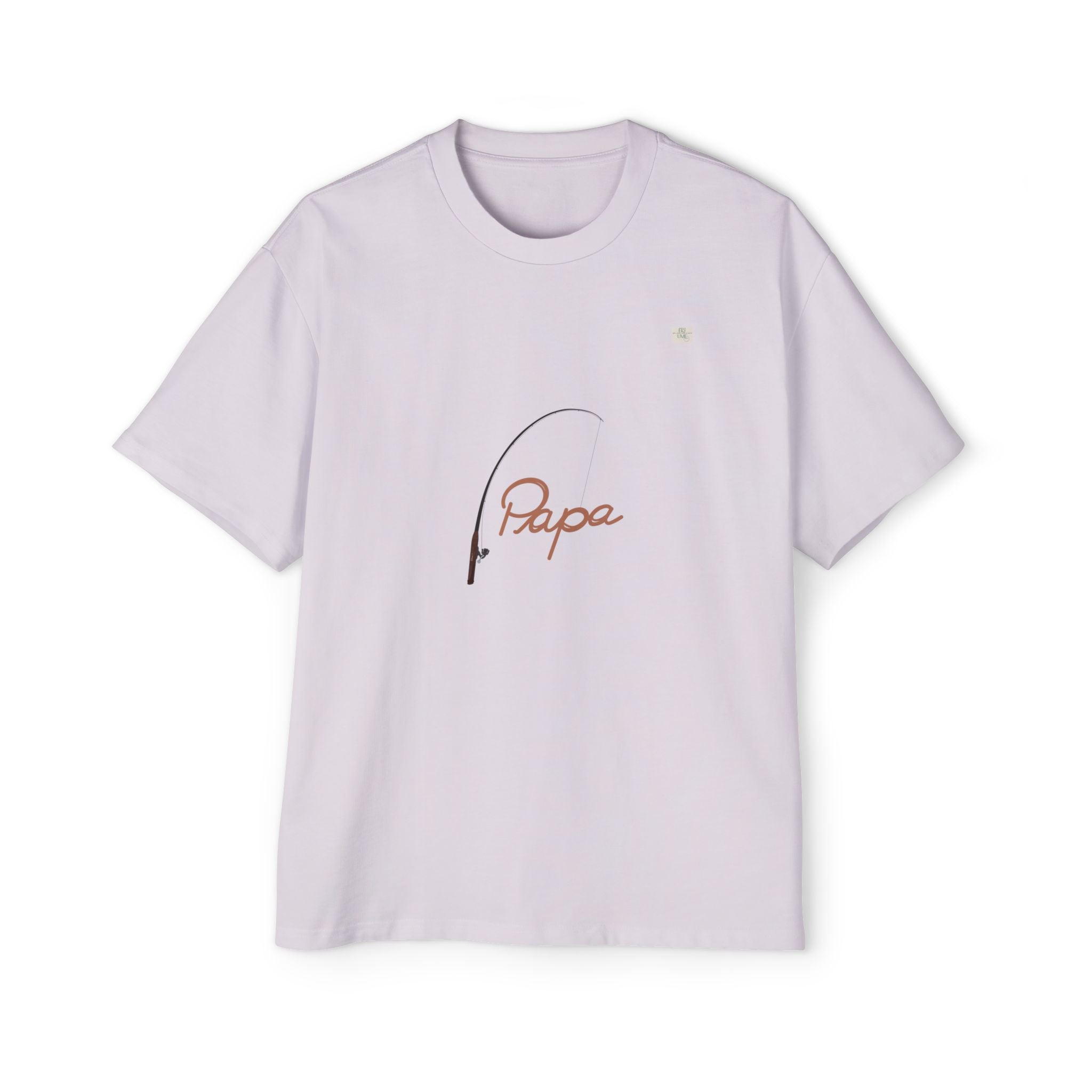 Orchid purple oversized t-shirt with hand-drawn 'Papa' and fishing rod art on front | eKuumeArt.