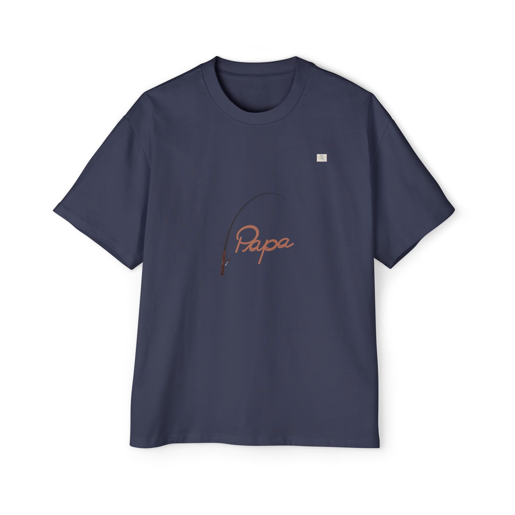 Midnight blue oversized t-shirt with hand-drawn 'Papa' and fishing rod art on front | eKuumeArt.