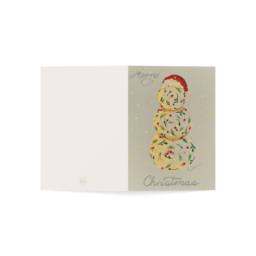 Christmas holiday card adorned with handmade painting of a vintage snowman – 5"x7" front and back cover | Eku ume Hope | Art.