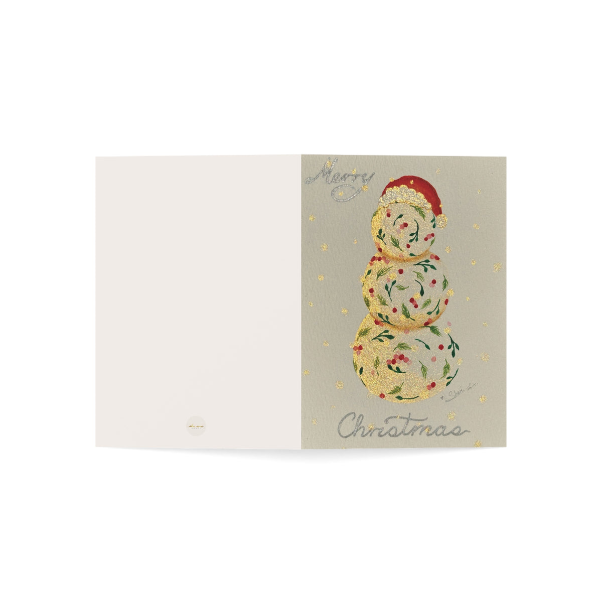 Christmas holiday card adorned with handmade painting of a vintage snowman – 5"x7" front and back cover | Eku ume Hope | Art.