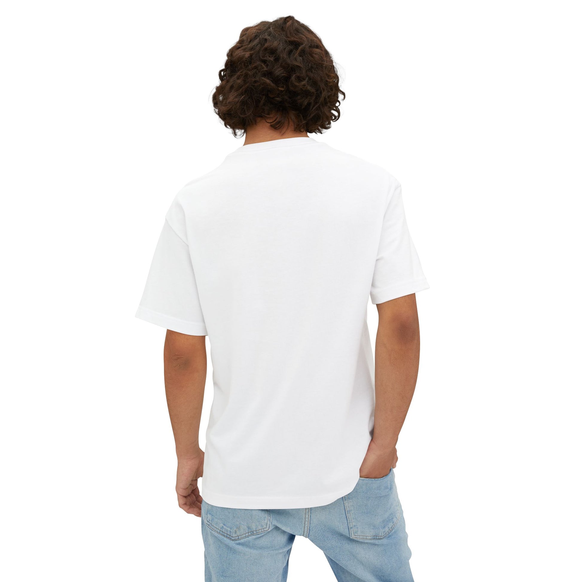 Man wearing white tshirt – back view.