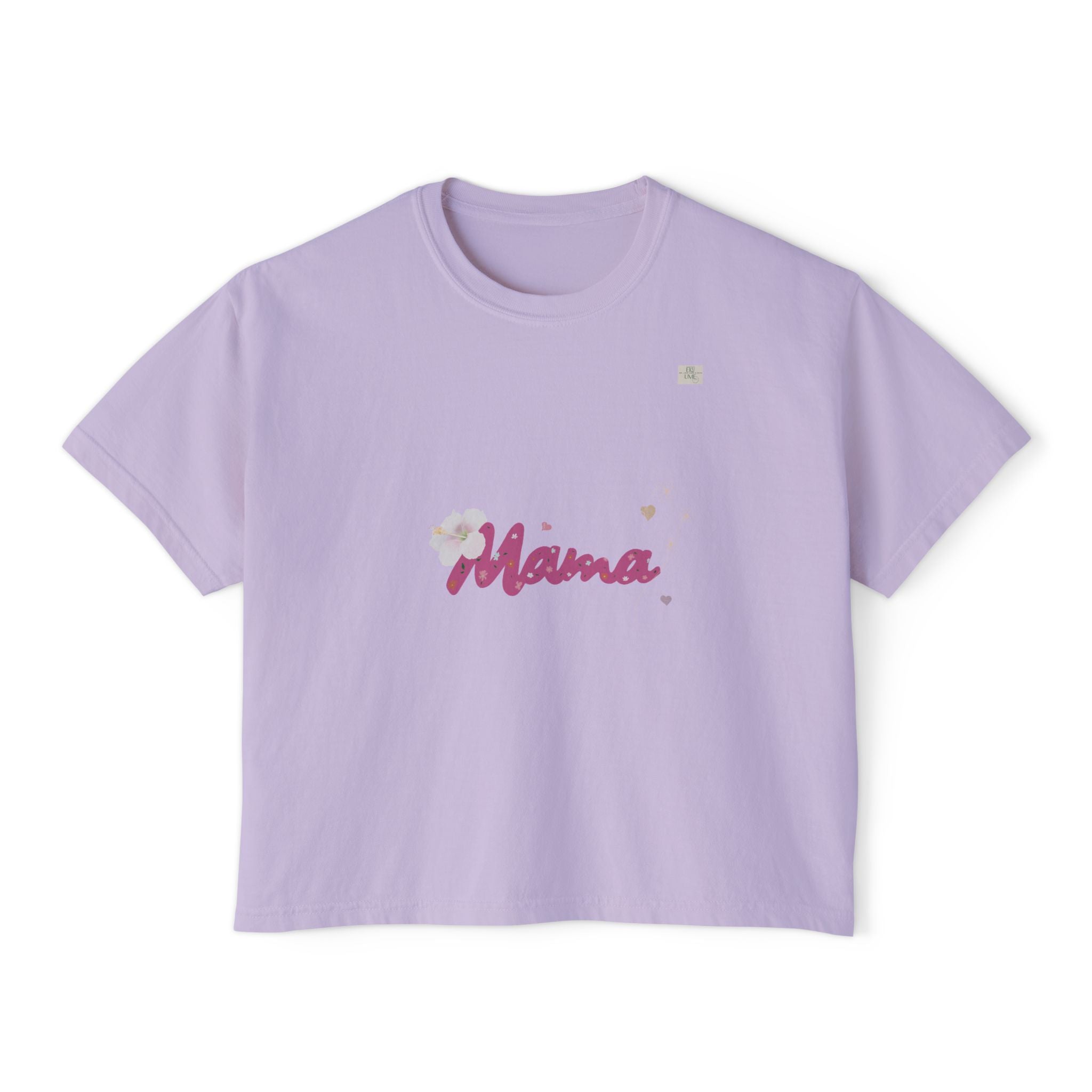 Orchid oversized boxy women's t-shirt adorned with original 'mama' text art on it | eKuumeArt.