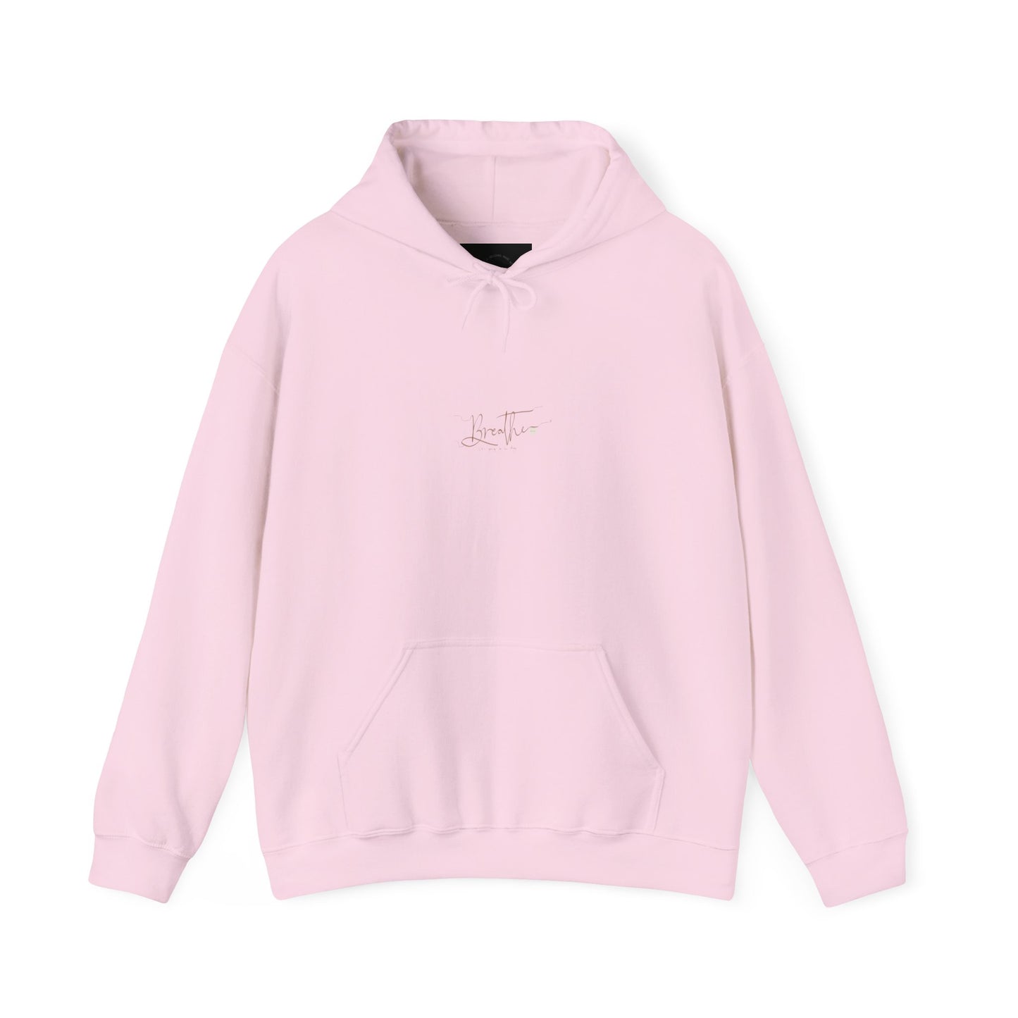 Light Pink hoodie adorned with 'Breathe' handwritten text on chest