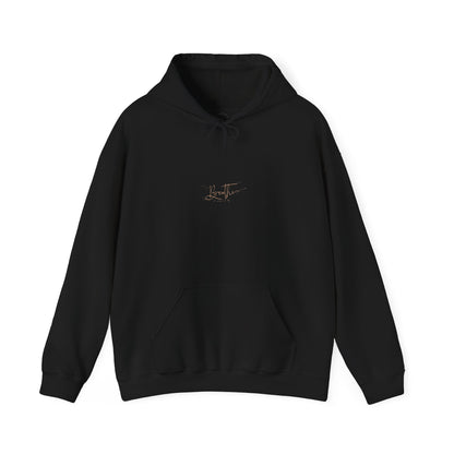Black hoodie adorned with 'Breathe' handwritten text on chest.