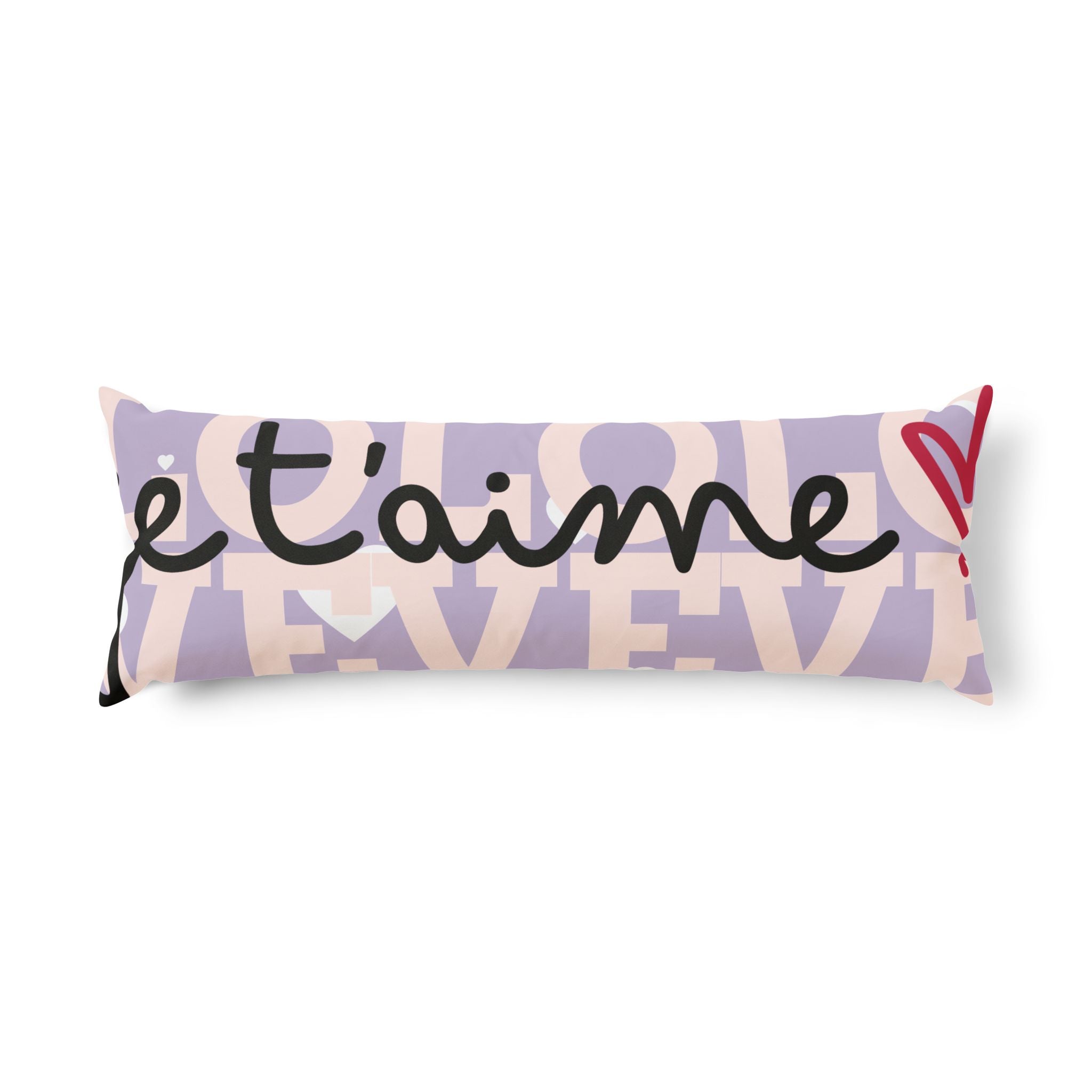 Decorative body pillow with 'je t'aime' text on it | eKuumeArt.
