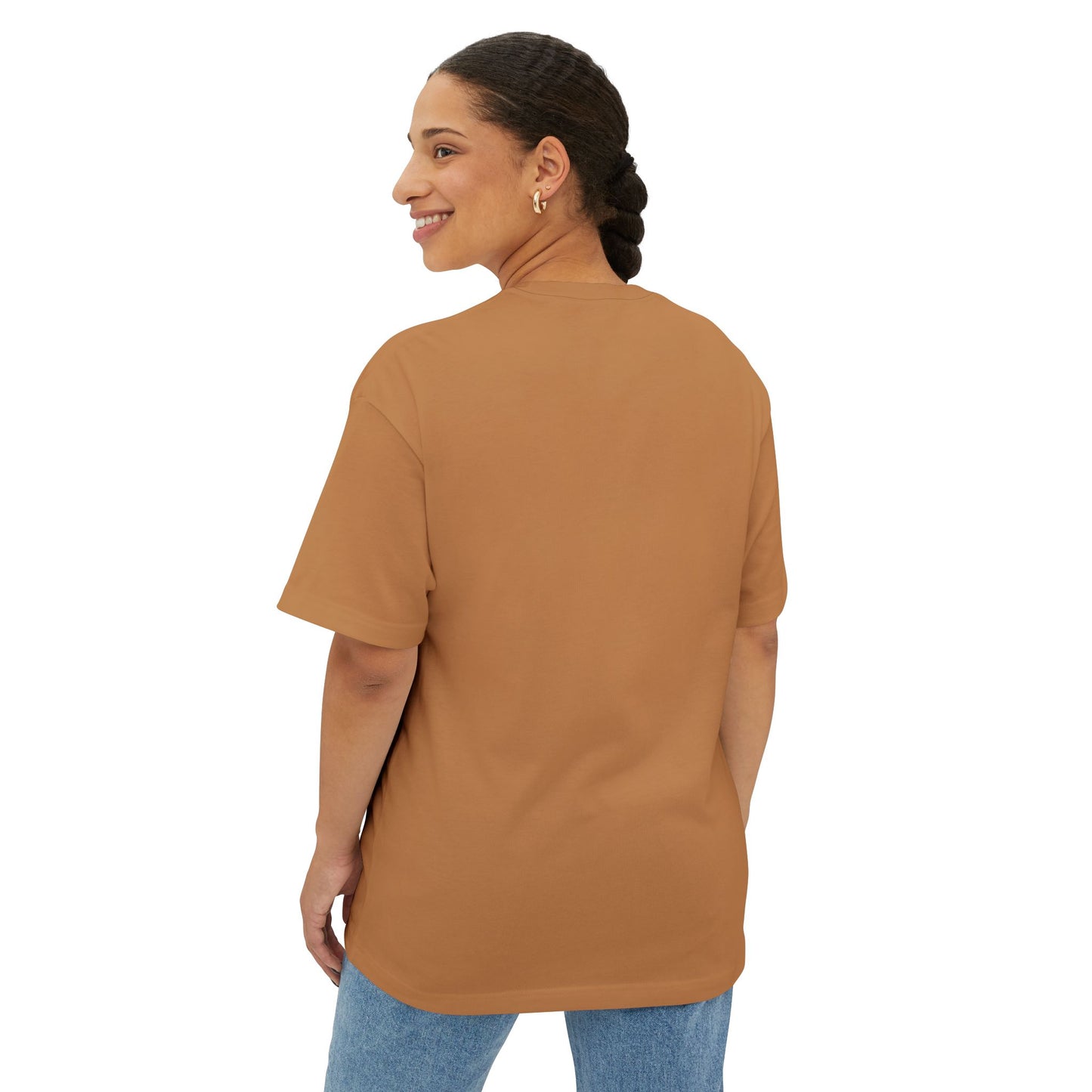 Woman wearing toast tshirt – back view.