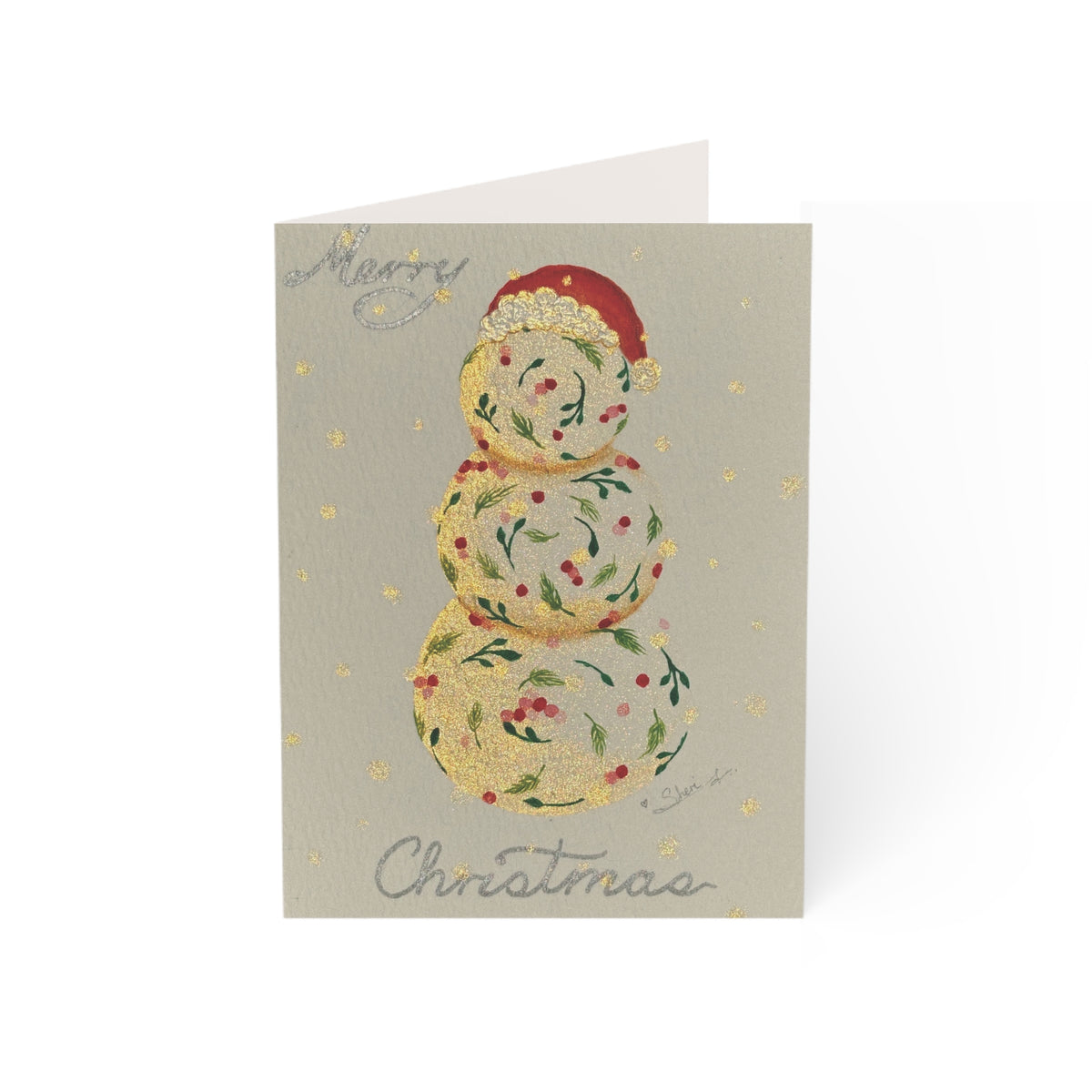 Christmas holiday card adorned with handmade painting of a vintage snowman | Eku ume Hope | Art.