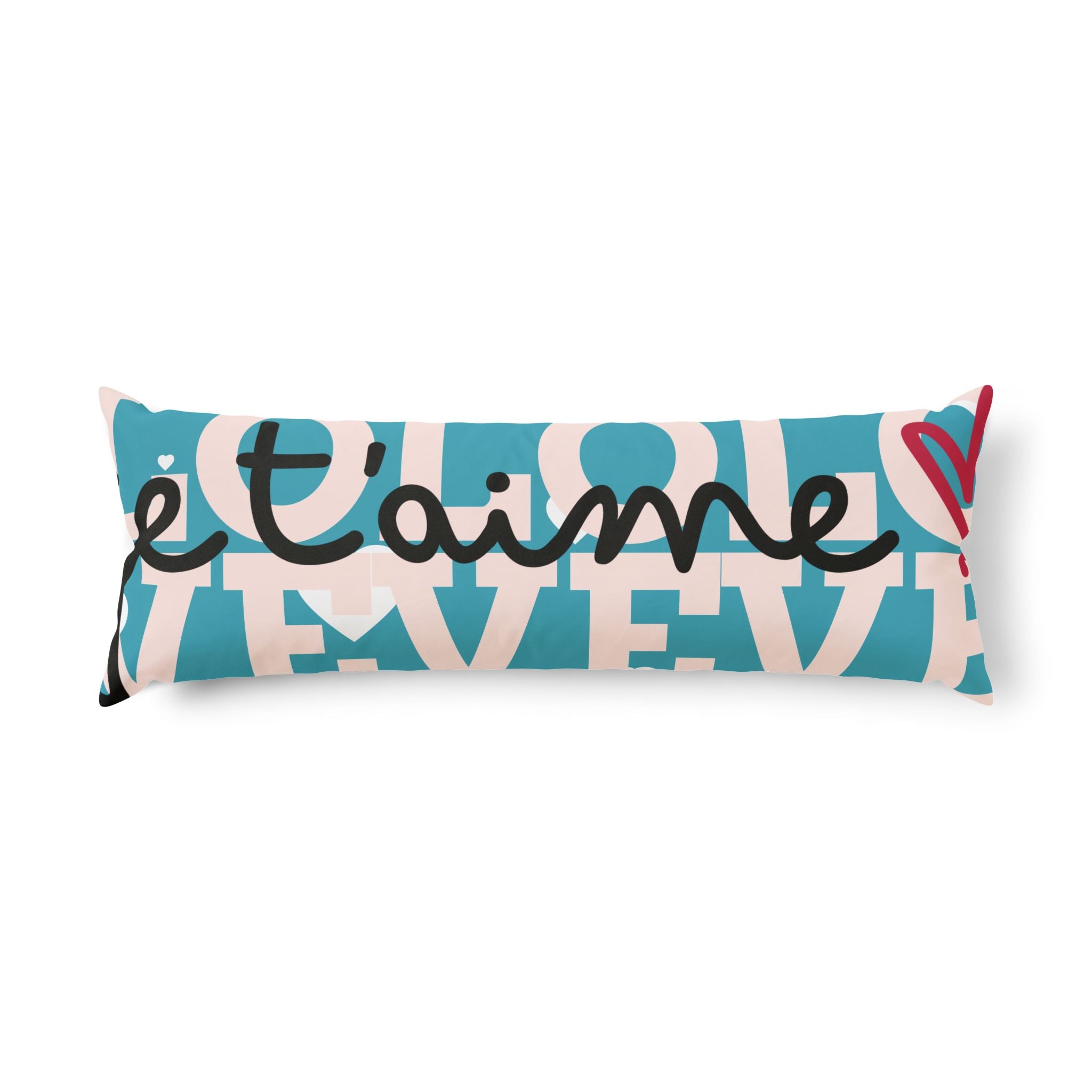 Decorative body pillow with 'je t'aime' text on it | eKuumeArt.