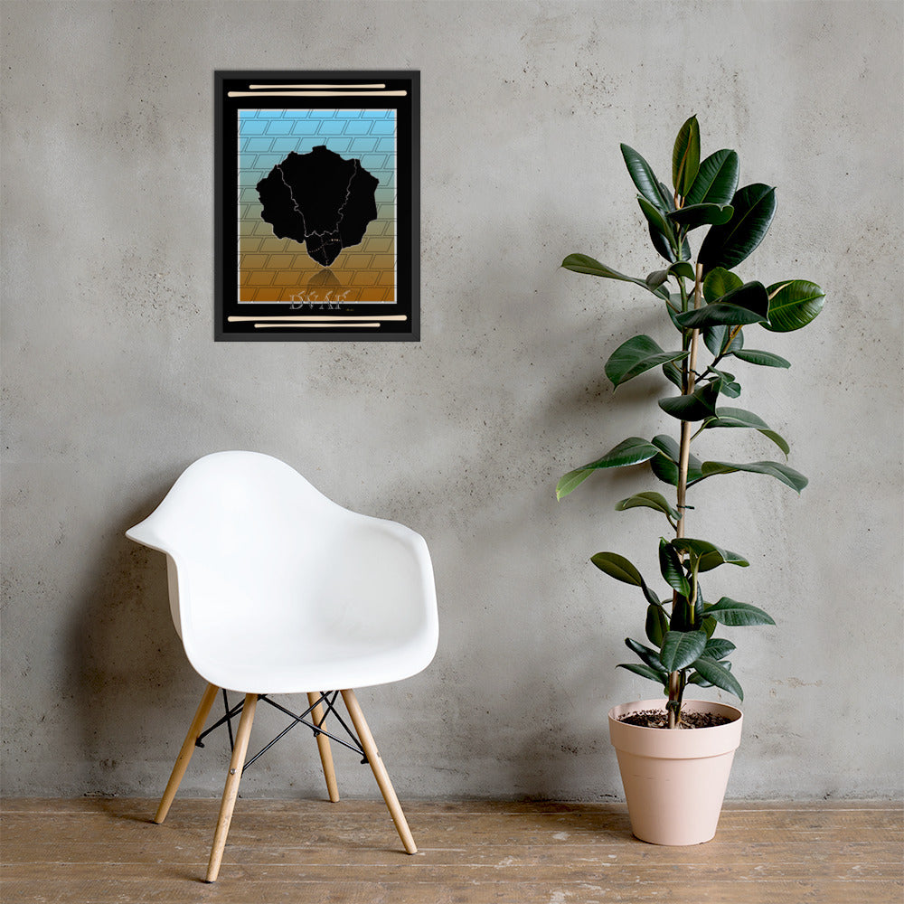 Framed poster adorned with hand-drawn Afro Nature art and 'DVAF (dream, value, aspire, forgive)' text in earthy tones - displayed on a concrete wall above white accent chair near a tall plant