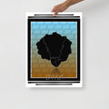 Hand holding unframed poster adorned with Afro Nature art, inspirational text and eKuumeArt logo.