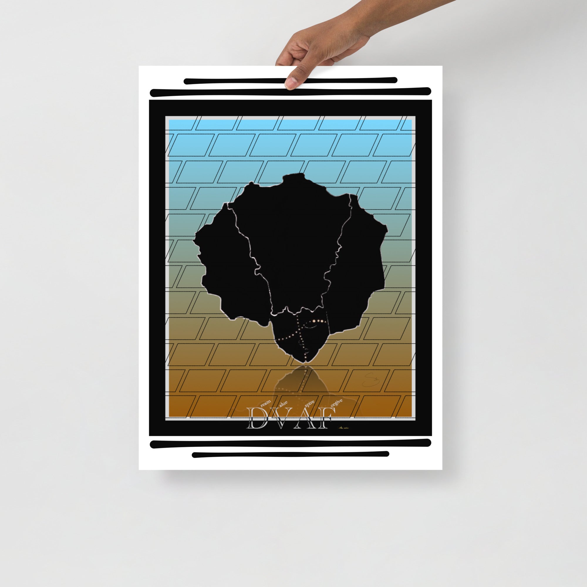 Hand holding unframed poster adorned with Afro Nature art, inspirational text and eKuumeArt logo.