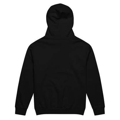 Black hoodie – back view displaying hood up.