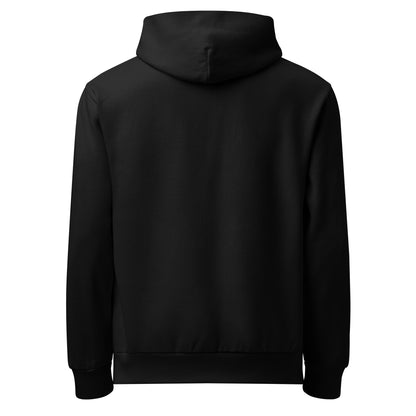 Black hoodie – back view displaying hood down.