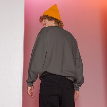 Man wearing orange beanie and charcoal sweater – back view, featuring a pink and white room setting.