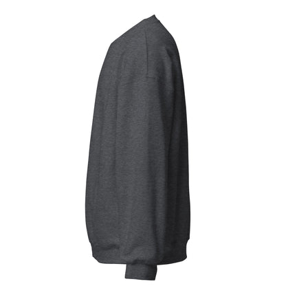 Dark Heather crewneck sweater – side view.