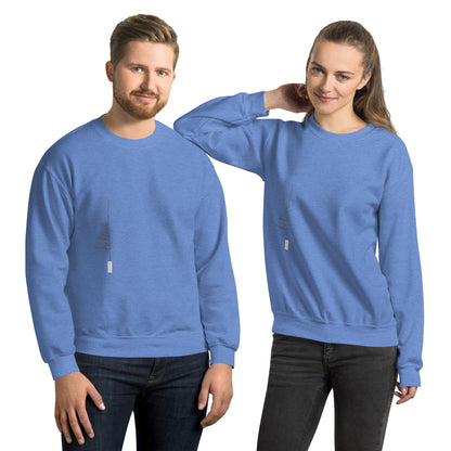 Man and woman wearing heather deep royal sweaters with 'Believe' handwritten text and eKuumeArt logo on torso – front view.