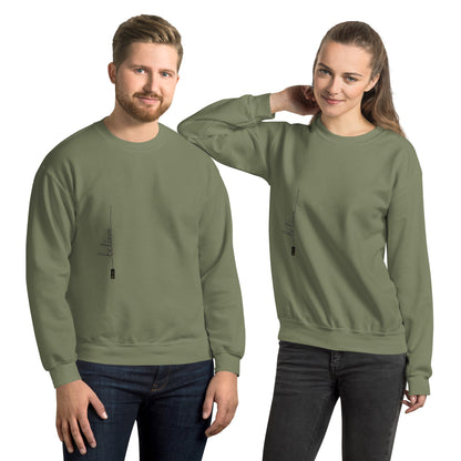 Man and woman wearing military green sweaters with 'Believe' handwritten text and eKuumeArt logo on torso – front view.
