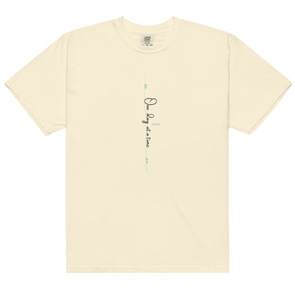 Ivory tee adorned with 'One day at a time' text and eKuumeArt logo on middle chest.