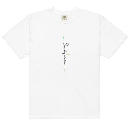White tee adorned with 'One day at a time' text and eKuumeArt logo on middle chest.