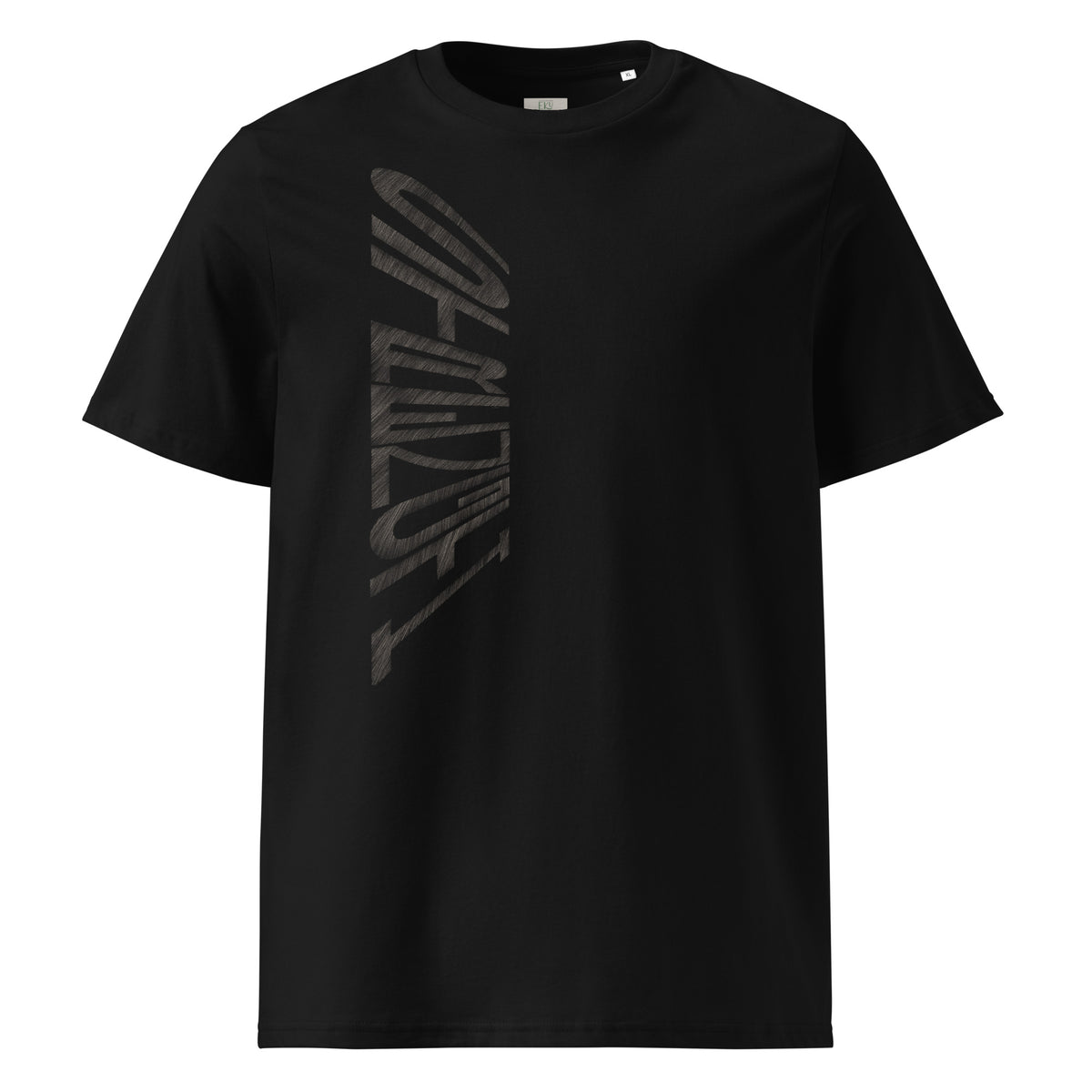 Black organic cotton t-shirt with hand-drawn 'Strength' text | eKuumeArt.
